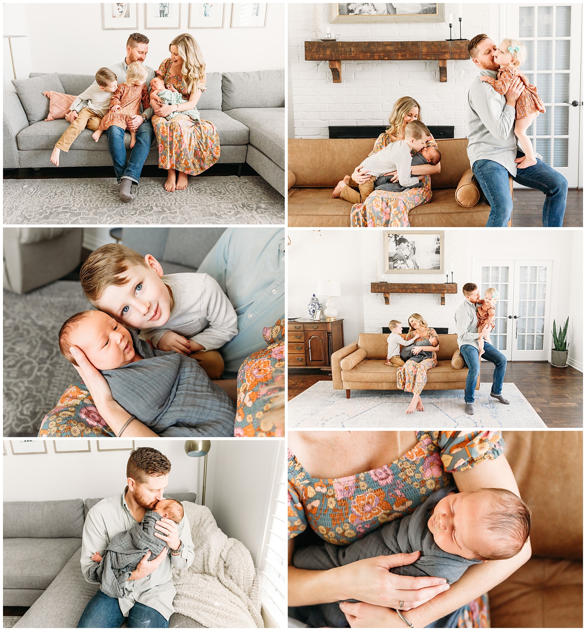 Family of 5 during newborn photo session in OKC.